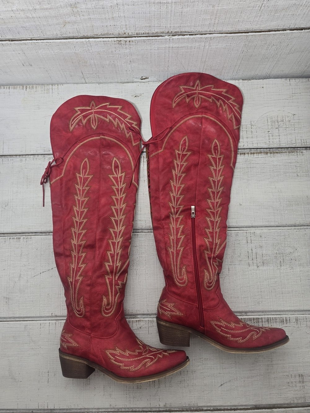 Red Embroidered OTK Tall Western Boots